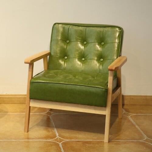 Nordic solid wood armchair leather single sofa chair coffee lounge chair bedroom lazy small sofa