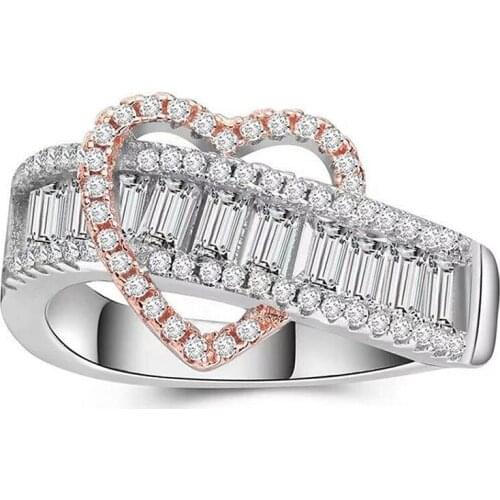 Milangirl Trendy Rose Gold Silver Color Heart Love Rhinestone Engagement Ring for Women Lady Anniversary Jewelry Wholesale