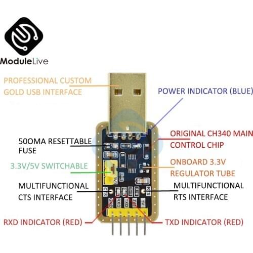 Mini Version CH340 USB to TTL Upgrade Board Ch340g Usb to Ttl Converter Module CH340 3.3V 5V 5 Pin Du Board Flashing Line