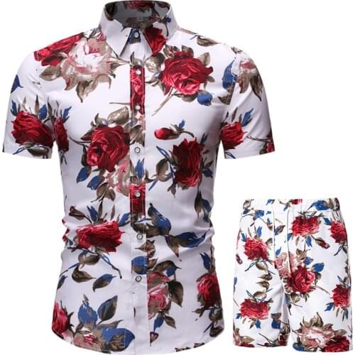 Mens Sets Short Sleeve Hawaiian Shirt and Shorts Two Piece Set Men Summer Casual Floral Beach Shirts Set Men Chemise Homme xxxl