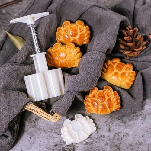 63g Crab Pattern Mooncake Mold Set DIY Mooncake Tools Plastic Pastry Cake Plungers Hand Press Mooncake Mould Baking Tool