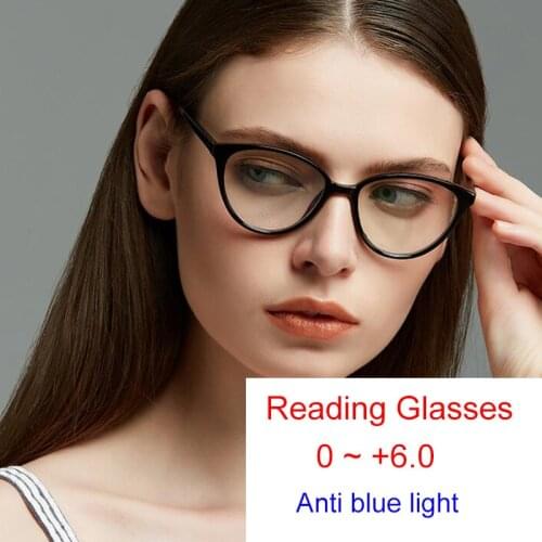 Regular Black Cat Eye Blue Light Blocking Reading Glasses Women Vintage Eyeglasses Frame Optical Grandmother Magnifing Eyewear