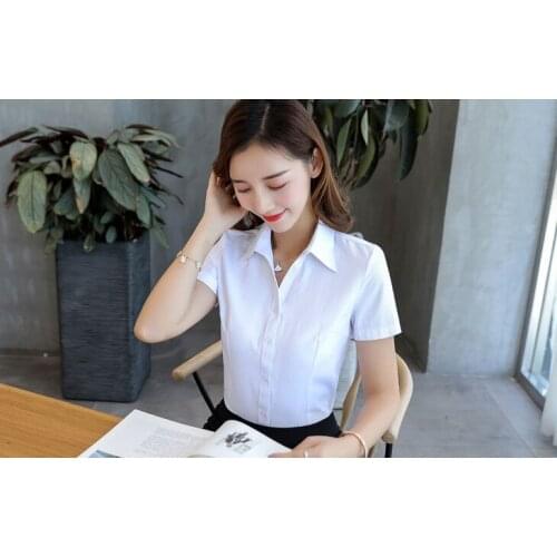 Office white shirt with V-neck/office uniform cloth