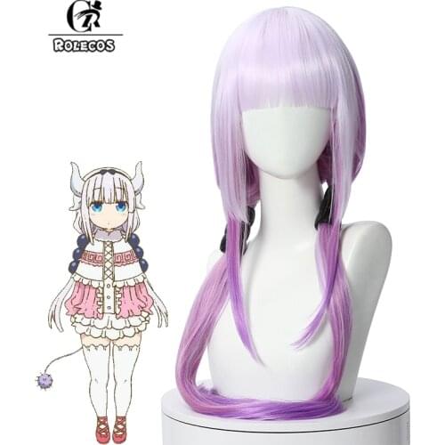 ROLECOS Kanna Kamui Cosplay Wig Miss Kobayashis Dragon Maid Long Purple Wig Ponytail Synthetic Hair Heat Resistant Wig