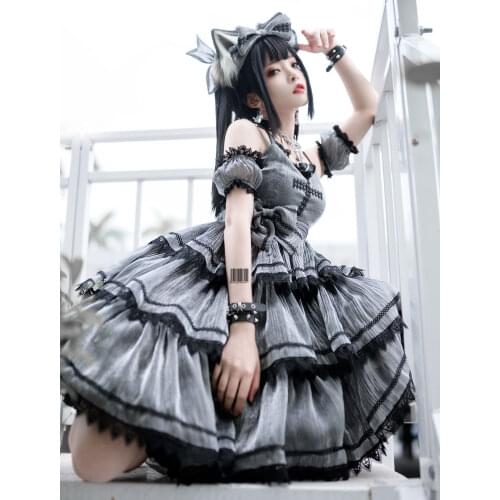 Gothic Lolita JSK Dress Straps layered Ruffles Sleeveless Lolita Dress With Bow