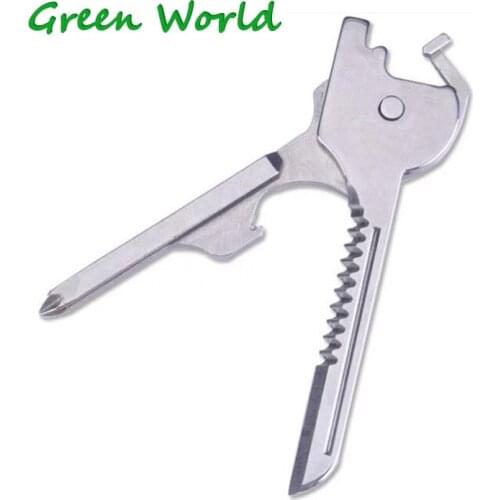 Green World 6 in 1 Camping Hiking Tool,Utili Key Outdoor Screwdriver Bottle Opener Knife