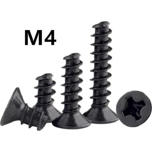 1000PCS M4x8/10/12/14/16/20mm KB Black 304 Stainless steel cross countersunk head flat tail self-tapping screw