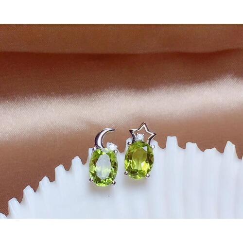 Natural olivine stud earrings 925 silver Natural peridot gemstone earring fashion Lovely Stars Moon for girl party gift jewelry