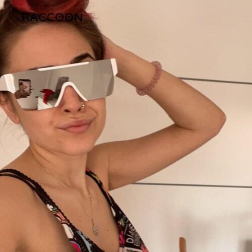 Rimless One Piece Square Sunglasses For Women Oversize Flat Sun Glasses Men Vintage White Silver Mirror Shades Ins Hot Eyewear