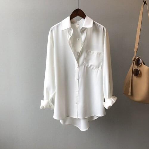 Loose White Shirts for Women Turn-down Collar Solid color Female Shirts Tops 2021 Spring Summer Blouses