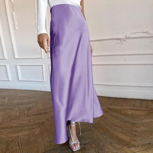 Women Satin Skirts Summer Clothing Zipper High Waist Long Skirt Casual Vacation Bottoms Clothing Female Solid 4 Colors