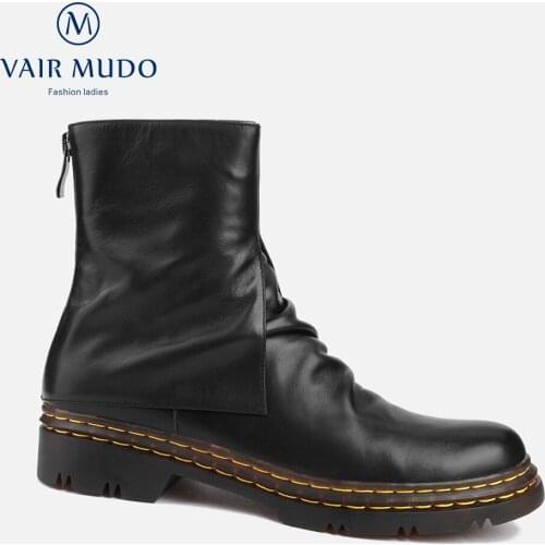 VAIR MUDO Women Martin Boots Shoes Thick Bottom Black Round Toe Autumn Winter Concise Shoes Women Elegant Boots ConcisWM-X247-C