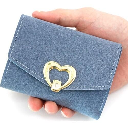 Women Short Wallets Heart Hasp Purse Money Bag Clutch Handbag Card Holder Vintage PU Leather Female Purse For Gift
