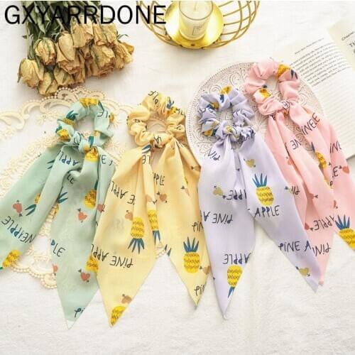 2020 Pineapple Fruit Print Scrunchies Woman Hair Accessories Girls Rubber Band Hair Ties Ropes Elastic Headband Ponytail Holders