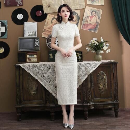 Sheng Coco Women Lace Long Cheongsam Party Banquet Qipao Chinese Dresses Oriental Style Evening Dress Vestido Chino Mujer