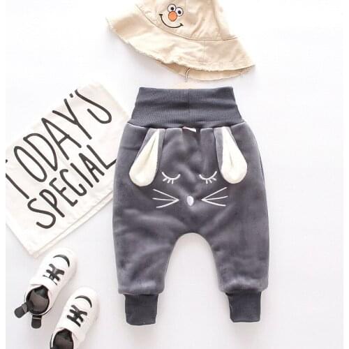 Girls winter cotton pants boys winter pants rabbit big PP pants men and women baby plus velvet padded pants
