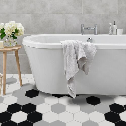10pcs/set Black White Gray Hexagon Floor Wall Stickers Waterproof Anti-Slip Tile Art Decal Bathroom Bedroom Home Decor 20x23cm