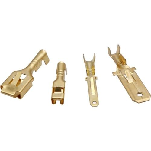 100pcs 2.8mm / 6.3mm Gold Brass Car Speaker Electric Wire Connectors Set Male / Female Crimp Terminal Connector