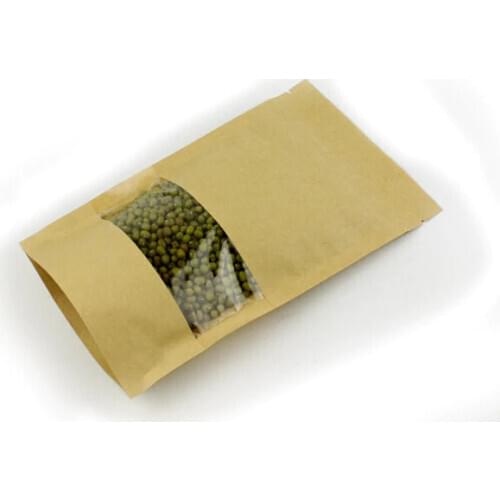 1000pcs/lot 22x31+5cm Brown Kraft Paper Bag With Window Stand Up Zipper/zip Lock Jewelry Packaging Bag Paper Bags For Gifts/tea