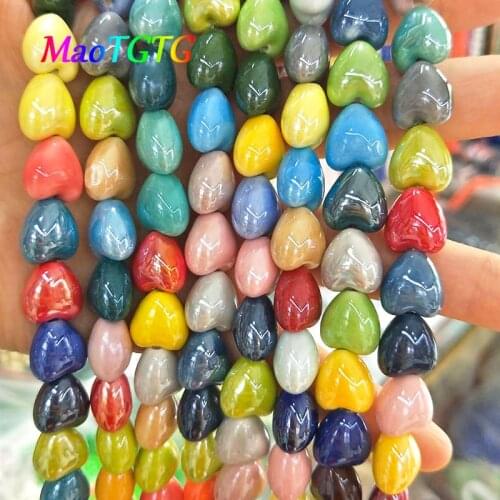 20pcs/lot Multicolor Heart Ceramic Beads For Jewelry Making Necklace Bracelet 12x13x8mm Love Shape Ceramic Beads Accessories