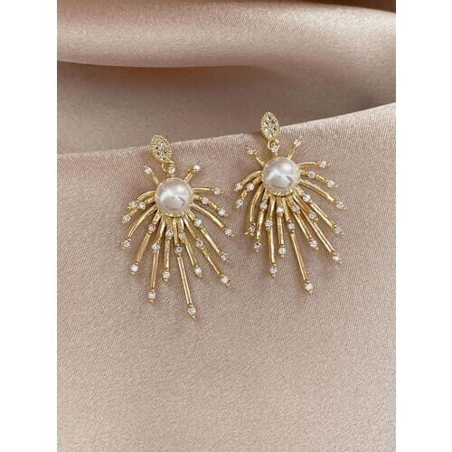 2020 New Design Geometric Pearl Fireworks Shape Drop Earring Rhinestone Jewellery Bohemian Earrings Dropshipping Wholesale