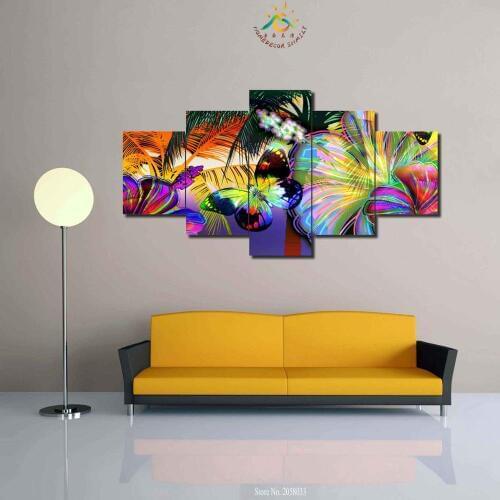 3-4-5 Pieces Colorful Butterfly Flowers Pictures Wall Art HD Painted Printed Pictures For Living Room Printed Canvas HD Painting