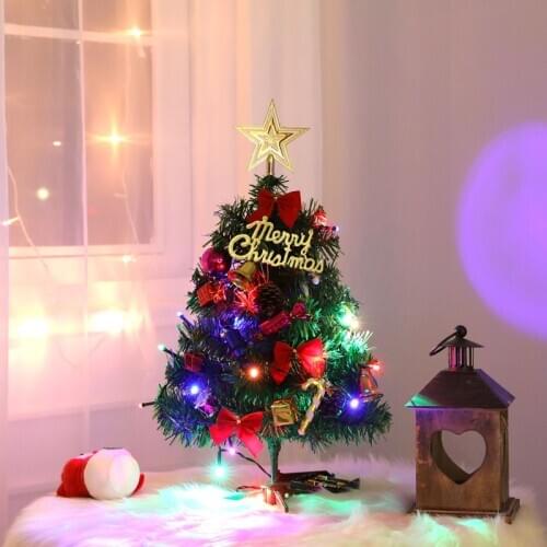 50cm Mini Christmas Tree with Color String Light Tabletop Decoration Artificial Christmas Flowers Glitter Xmas Ornaments Gift