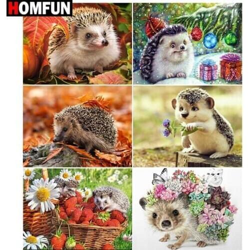 HOMFUN Diamond Painting Full Square/Round Diamond "Hedgehog flower" Pattern Embroidery Cross Stitch 5D Rhinestone Painting