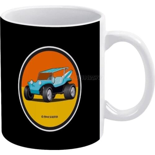 Dune Buggy Manx Turquoise in Circle White Mug Custom Printed Funny Tea Cup Gift Personalised Coffee Mug Dune Buggy Beach Sand Bu