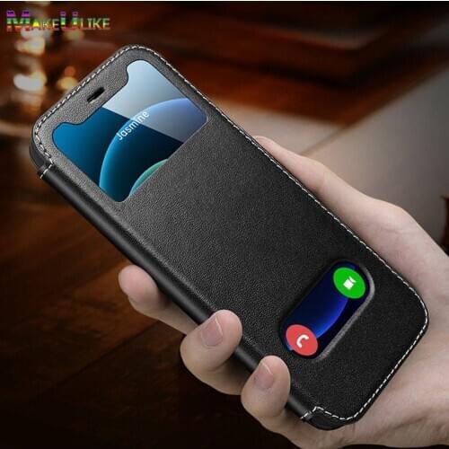 Magnetic Window View Case For iPhone 12 Pro MAX 12 Mini Case Luxury Genuine Leather Flip Cover For iPhone 12Pro Max 12mini Case