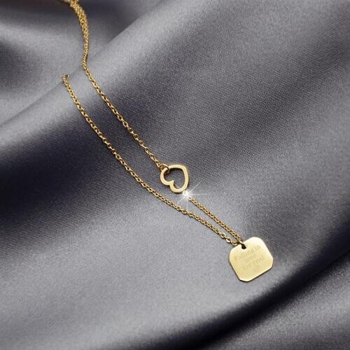 YUN RUO Elegant Heart Square Pendant Necklace Fashion Rose Gold Color Titanium Steel Woman Jewelry Gift Not Fade Drop Shipping