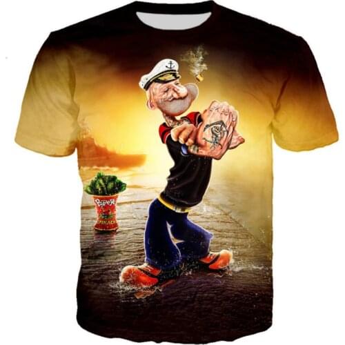 2021 New and Interesting Popeye T-shirt 3D Printing Men/Women Summer Streetwear T-shirt male punk round neck T-shirt