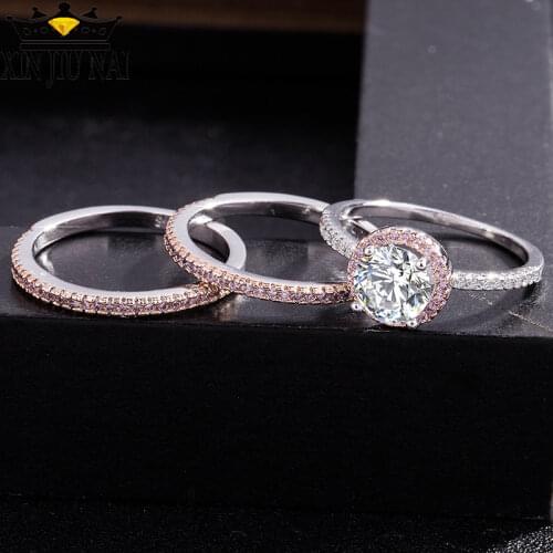 3/pcs Inlaid Cz Zircon Rings Set For Women Creative Rose Gold Color Diamonds Elegant Ball Wedding Woman Ring Set Jewelry Gifts