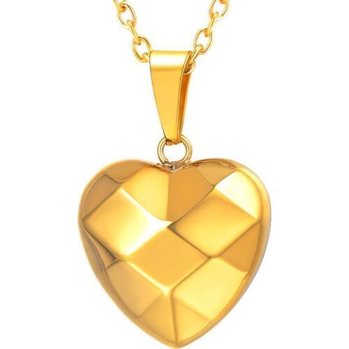 Kpop Love Heart Pendant Necklace Gift for Girlfriend Gold Color Geometric Pattern Hollow Heart Shape Necklace for Women P3533