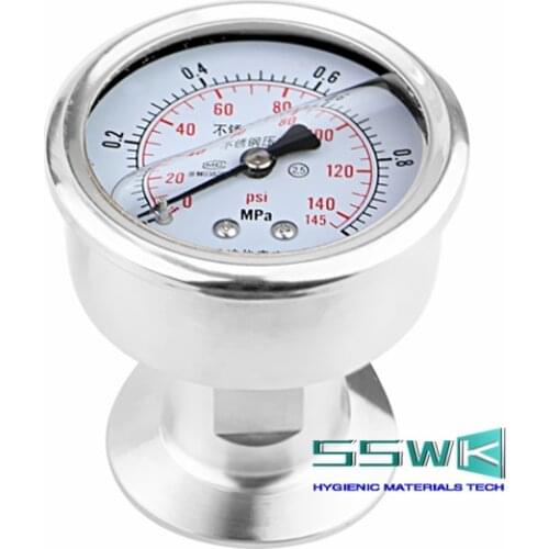 Manometer MPa/psi 1.5 Inch (50.5mm) Back Connection Axial Pressure Gauge,Tri Clamp Diaphragm Pressure Gauge