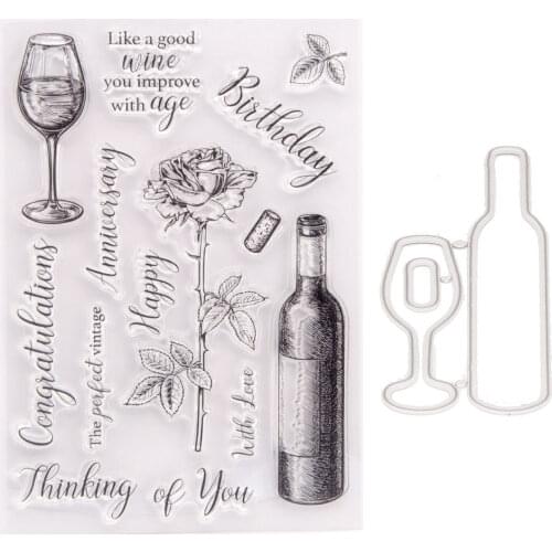 Metal Cutting Dies and Stamps flowers Red wine and wine glass for Scrapbooking Paper Cards Decorative Crafts Embossing Die Cuts