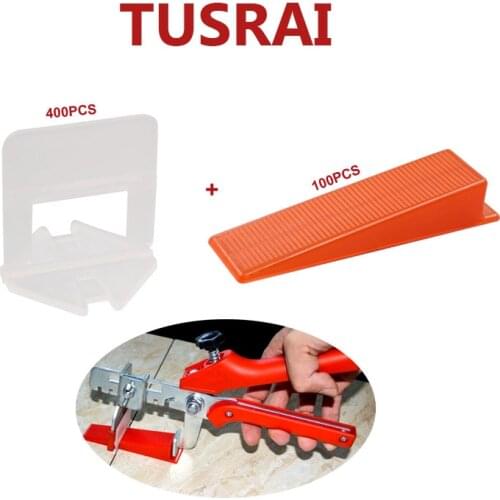 500pcs Tile Leveling System Kit 2mm 3/32" Ceramic Floor Leveling Spacers Clips 400pcs + Wedges 100pcs TUSRAI