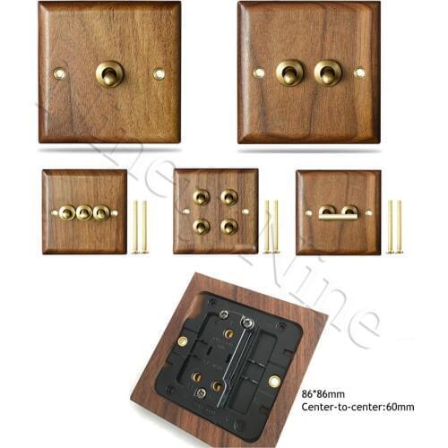 86MM Type General Antique Solid Walnut Panel Wall Toggle Switch Brass Knob1G 2G 3G 4G Retro Vintage Phone Fan Internet TV SCREW