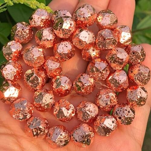 Natural Volcanic Rock Faceted Rose Gold Lava Hematite Stone Beads Loose Spacer Beads For Jewelry Making Diy Bracelet 15"Inches