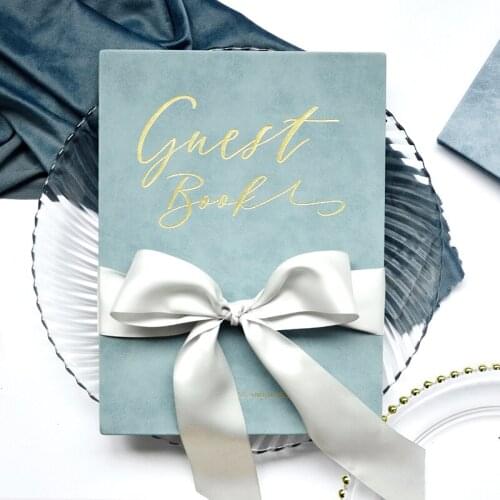 New Guest Book Rustic Wedding Signs Favors Munion Decoration Bridal Baby Shower Album Idea Name Check Gold Foil Velvet PU Cover