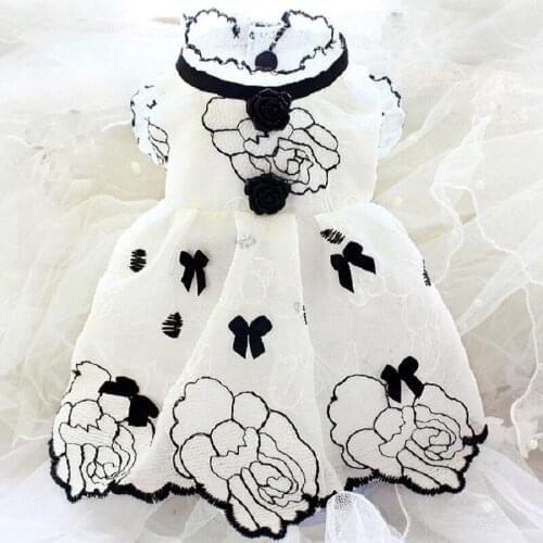 Free Shipping Handmade Dog Clothes C Style Classic Black White Contrast Color Soft Cotton Camellia Dog Dress Pet Cat Yorkie