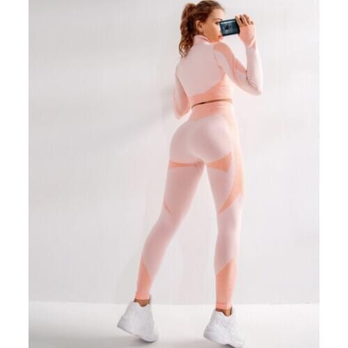 Wholesale Fall Camo Long Sleeve Slim Tops Push Up Hips Nylon Spandex Women Seamless Hollow Out Yoga Sets