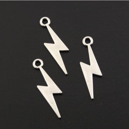 50pcs Silver Color 8x34mm Lightning Charms Natural Phenomenon Pendant Fit DIY Jewelry Making Handcrafted Accessories
