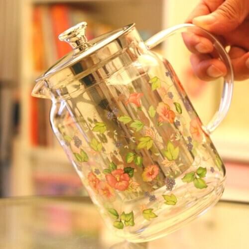 Morning glory pattern transparent thickened glass kettle With tea leak heat-resistant cold-resistant kettle