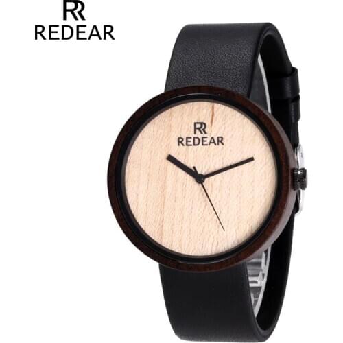REDEAR Hot Sell Women Watch Fashion Ebony Wooden Wristwatch With Genuine Leather Strap Simple Woman Watches The Best Present