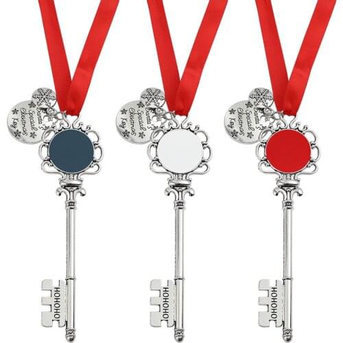 Santa Claus Christmas Creative Key chain Snowflake Ribbon Magic Key Necklace Pendant Keychain Claus Christmas Tree Ornament Gift