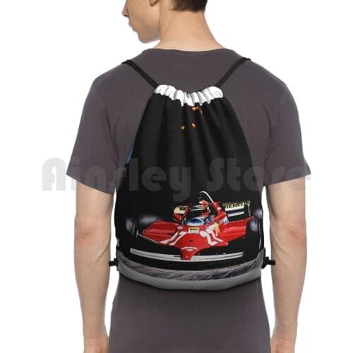 Gilles Villeneuve , Monaco Gp , 1981 Backpack Drawstring Bags Gym Bag Waterproof Monaco Gp 1981 Winner Gilles Villeneuve