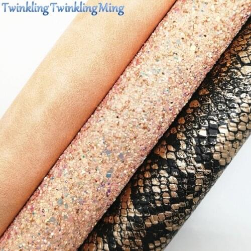Mixed Color Glitter Fabirc, Faux Leather Fabric, Snake Synthetic Leather Fabric Sheets For Bow A4 21x29CM Twinkling Ming XM589