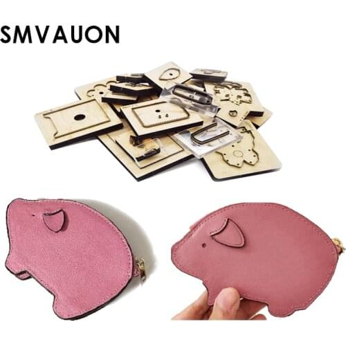 SMVAUON Wood Dies Cutting Diy Leather Cute Piggy Coin Purse Card Package Handmade Mold Set Suitable For Die Cutting Machine