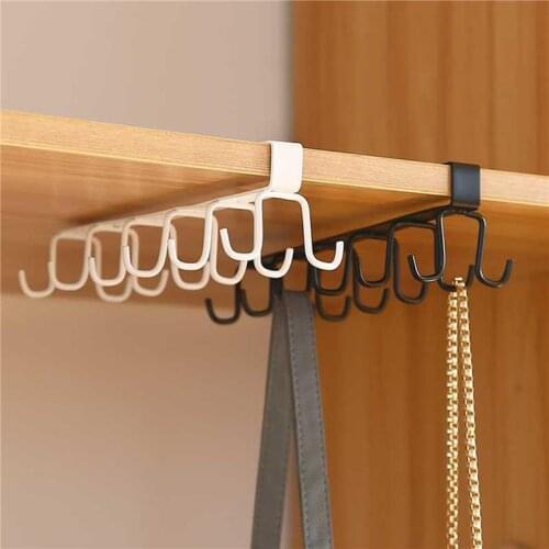 12 Hook Kitchen Hook Rack Wall Mounted Pantry Tool Holder Kitchen Shelf Aluminum Pantry Bar for Kitchenware Utensil Storage Rack